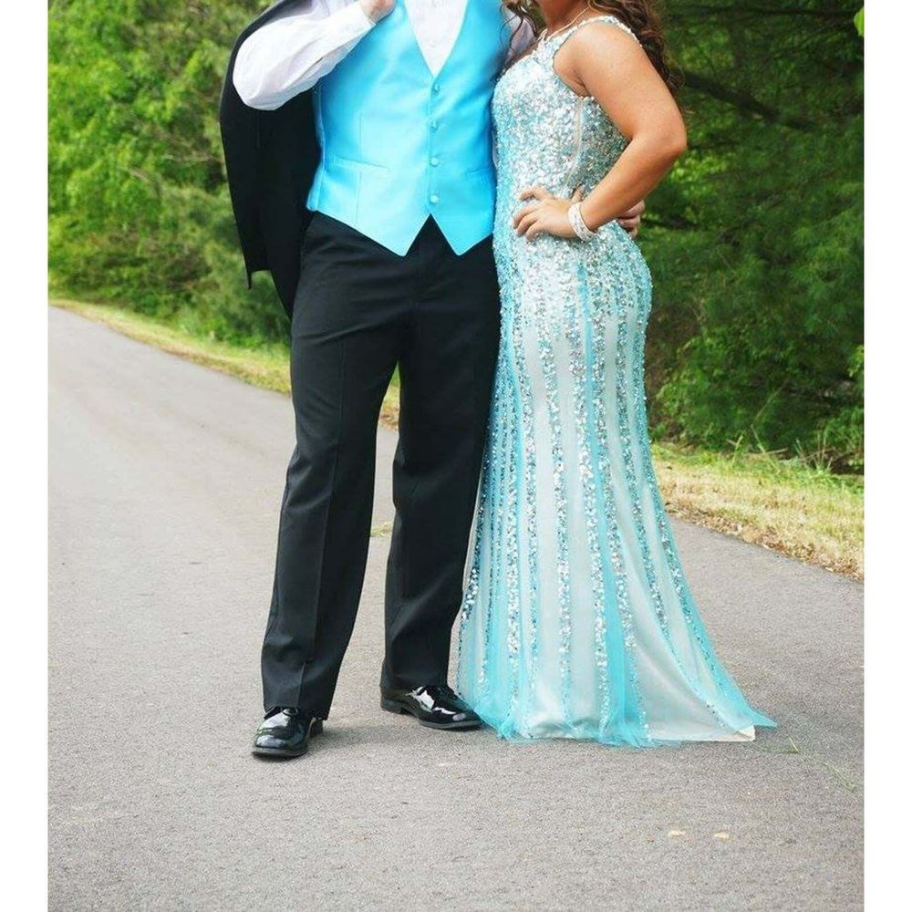 Dave and Johnny blue gold beaded pageant dress size 7/8 prom formal